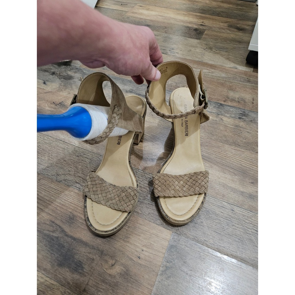 Barbara Barbieri Tan Woven Suede Block Heel Sandals Made in Italy Size 8 17057